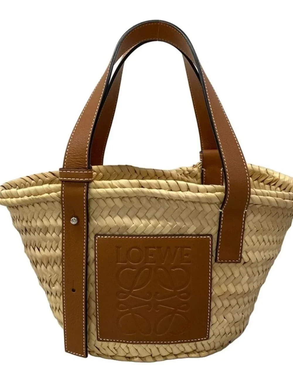 LOEWE Basket Bag Small Natural (Beige) Tan (Brown) Palm Leaf Calf Leather